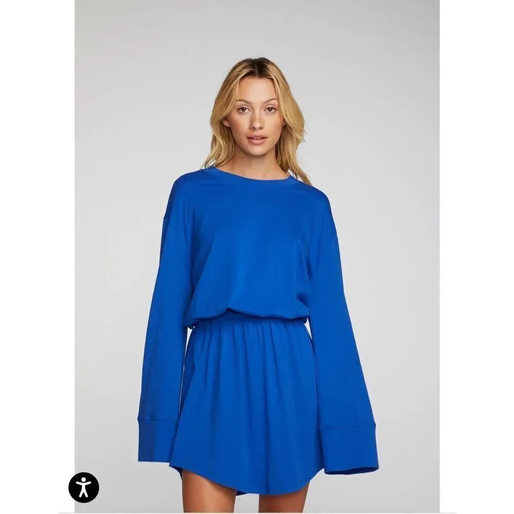 Chaser Lapis Blue Jersey Mini Dress w/Wide Sleeves Sz XS NWT